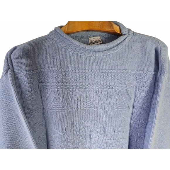 Basic Editions Vintage Light Blue Knit Pullover Sweater Snowflake Pattern Size L - Picture 5 of 15